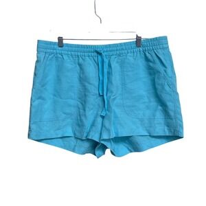 J.Crew Seaside Shorts Turquoise Blue Linen Blend Elastic Drawstring Womens L